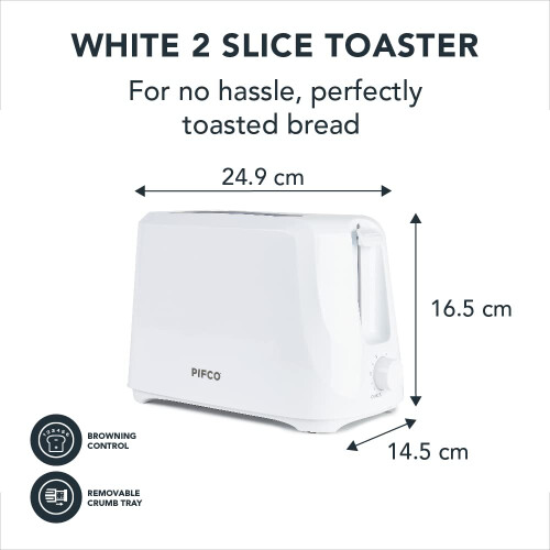 PIFCO White Toaster 2 Slice - Affordable, Variable Browning Controls, Auto Shut-Off, Removable Crumb Tray, and User-Friendly Kitchen Essential - Compa 2