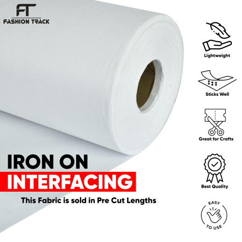 FT Iron-on Fusible Interfacing 90cm Non-woven (White, 1m - Light Weight) 2