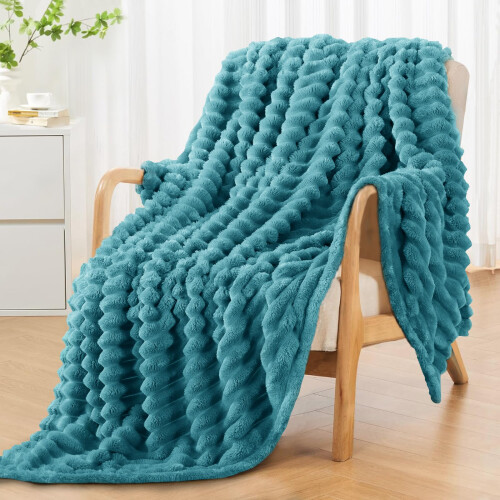 RUIKASI Fleece Throw Blanket for Sofa  Single Fluffy Teal Throws for Sofas 1