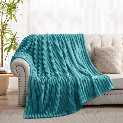 RUIKASI Fleece Throw Blanket for Sofa  Single Fluffy Teal Throws for Sofas 2