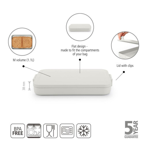 Brabantia Brabantia  Make  Take Lunch Box Flat  Medium Volume 11L  BPAFree  Lid with 1