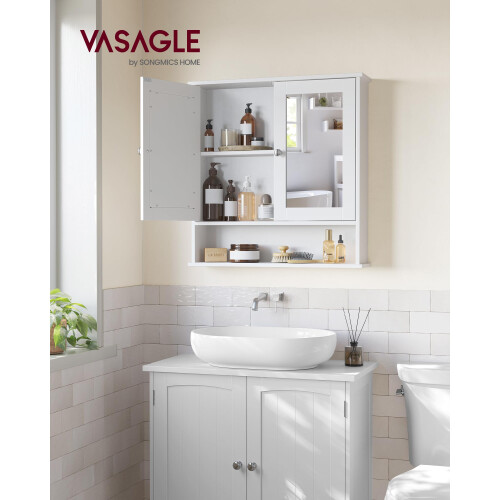 VASAGLE VASAGLE Bathroom Cabinet with Mirror Wall Cabinet with 2 Mirrored Doors and 1