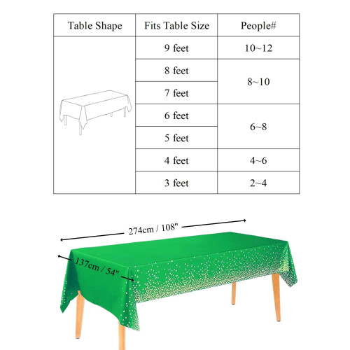 CEILIWEN 10 Pack Rectangular Plastic Tablecloths  Green  Gold Party Table C 2