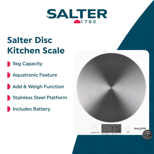 Salter Salter White Disc Digital Kitchen Scale – Electronic Food Scale Add  Weigh 1