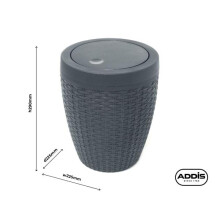 Addis Faux Rattan Round Swing Lid Bathroom Bin, Charcoal, 517488