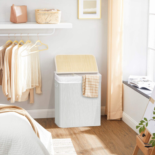 Songmics SONGMICS  Laundry Basket with Lid  Bamboo Laundry Basket with 2 Sorting Com 1