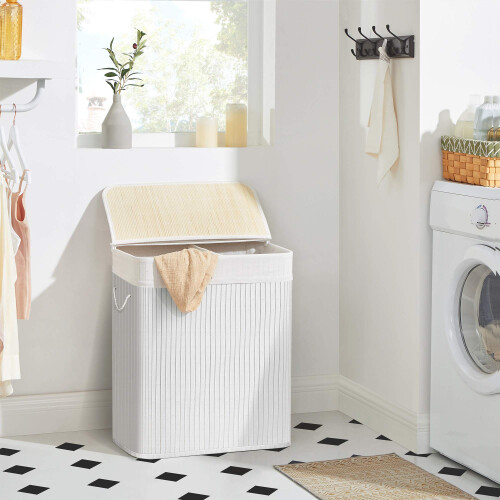 Songmics SONGMICS  Laundry Basket with Lid  Bamboo Laundry Basket with 2 Sorting Com 2