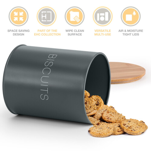 EHC Biscuit Tin Airtight, Cookie Jar Container, Biscuit Barrel, Round Biscuit Box Storage, Grey 2