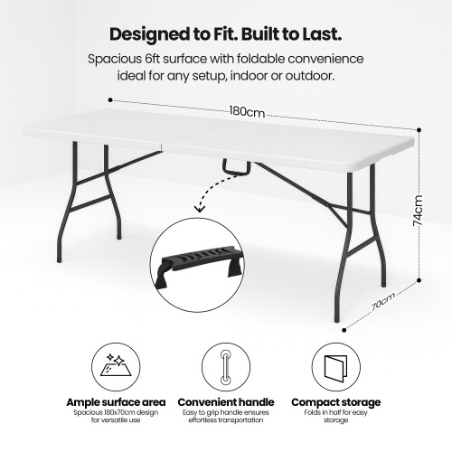 SAKUSEI 6ft 1.8m Sturdy Folding Table Trestle Party Garden Table With 1