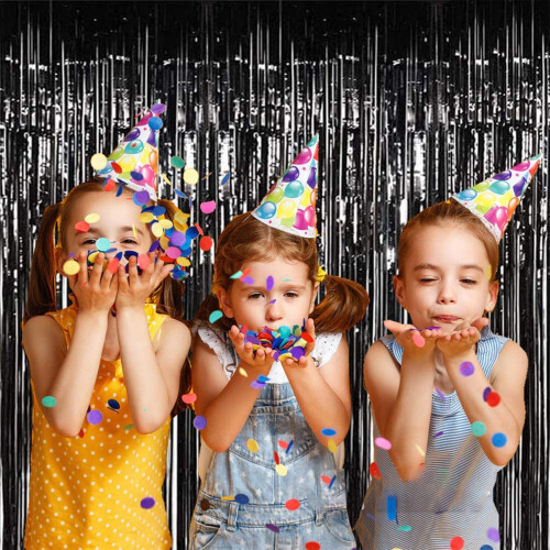 2 Pack Metallic Tinsel Foil Fringe Curtains 2