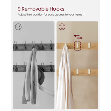 VASAGLE Coat Rack Coat Stand with Shoe Storage Bench 4in1 Design with 9 Rem