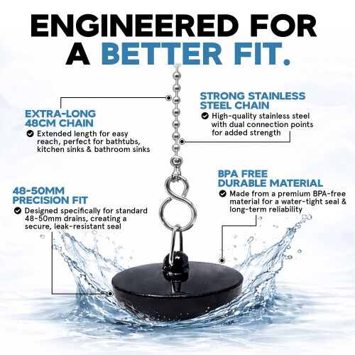 Smith’s 48mm50mm Black Plug  Chain  Bathtub Bathroom  Kitchen Sink Plug  4 2