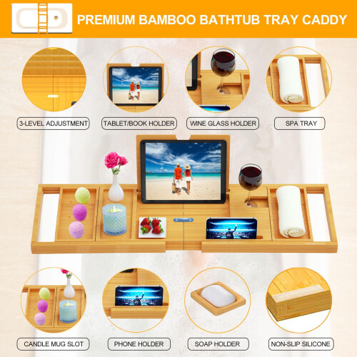 Banlilu Premium Bathtub Caddy Tray  Expandable Bath Tray  Adjustable Bathro 1