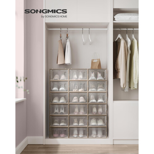 Songmics SONGMICS Shoe Boxes Pack of 18 Stackable Shoe Storage Organisers Foldable a 1