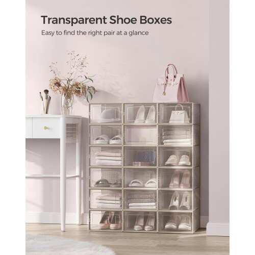 Songmics SONGMICS Shoe Boxes Pack of 18 Stackable Shoe Storage Organisers Foldable a 2