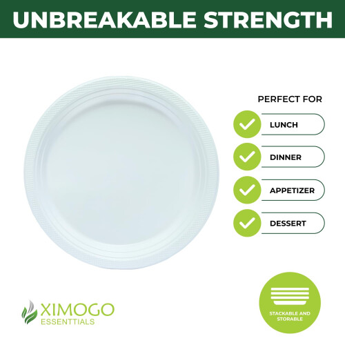 XIMOGO Reusable Plastic Plates 100 Count 2