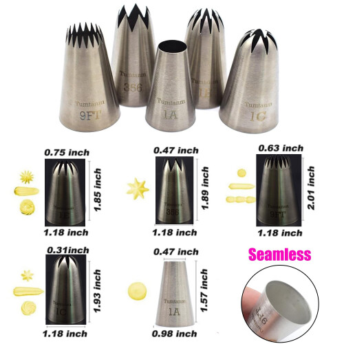 Tumtanm Piping Tips Large Cake Decorating Tools 5 Pack Cake Piping Nozzles 2