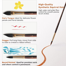 Fuumuui 10Pcs Professional Watercolour Brushes Synthetic Squirrel Hair Brus