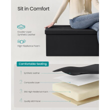SONGMICS Storage Ottoman Foldable Small Ottoman Foot Rest 38 x 110 x 38 cm