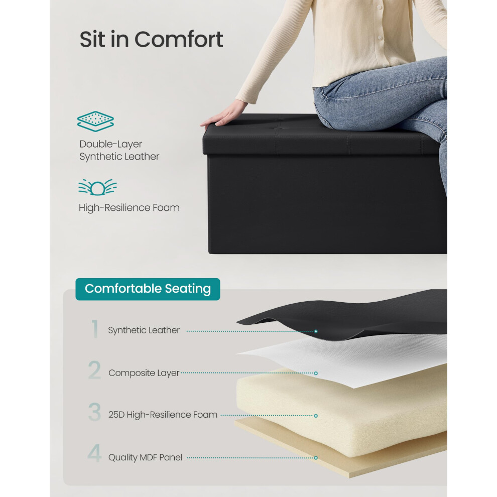 Songmics Storage Ottoman Foldable Small Ottoman Foot Rest 38 X 110 X 38 Cm