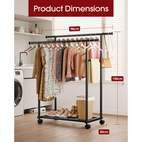 Sakugi Clothes Rail - Double Rod Clothes Rack with Fixed Extension Rod 1