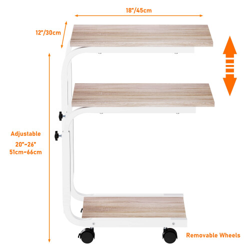 SIMPDIY Side Table Height Adjustable Coffee EndBedside Table with 4 Wheels 2