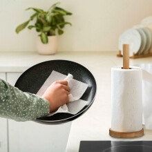 Premier Housewares Eco-friendly Kitchen Roll Holder Rubberwood Toilet Roll Holder Sturdy Base Antifungal Paper Towel Holder for Kitchen Toilet Home