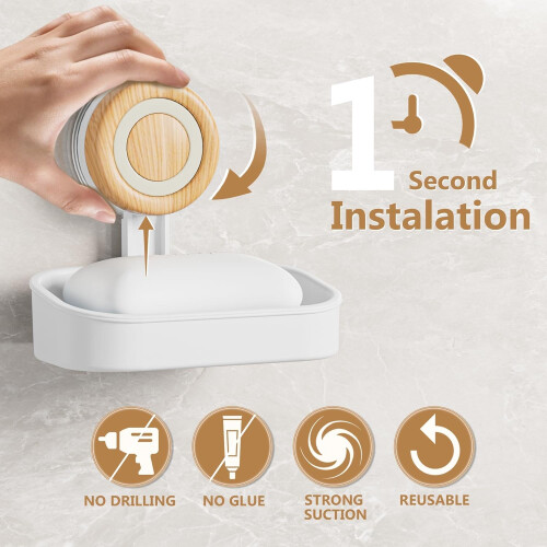 1 Pack Double Layer Soap Dish for Shower Wall Mounted Bar Soap Holder Sucti 2