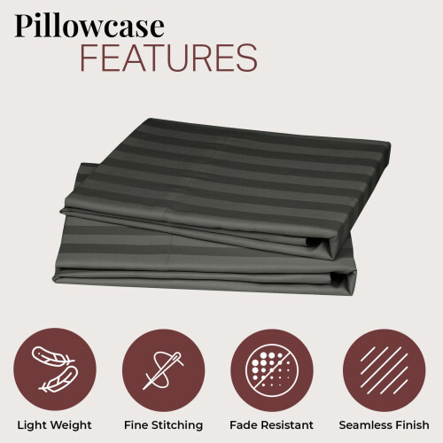 Moonlight Bedding Pillow Cases 4 pack  Olive Green Stripe 50x75cm Luxury Pi 1