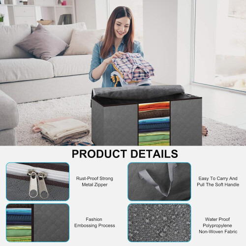 Cleaneaty Clothes Storage Bag 4Pack 90L Large Capacity Solution Organizer for Clothes, Duvets, Comforters, Blankets 2
