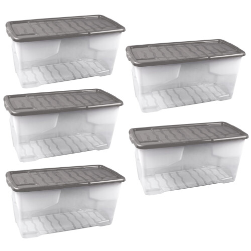 Strata Strata 5 x 80 Litres Curve Plastic Stackable Storage Box & Lid with 1
