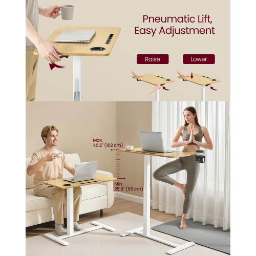 VASAGLE VASAGLE Side Table Overbed Table with Wheels Small Standing Desk 80 x 45 cm 2