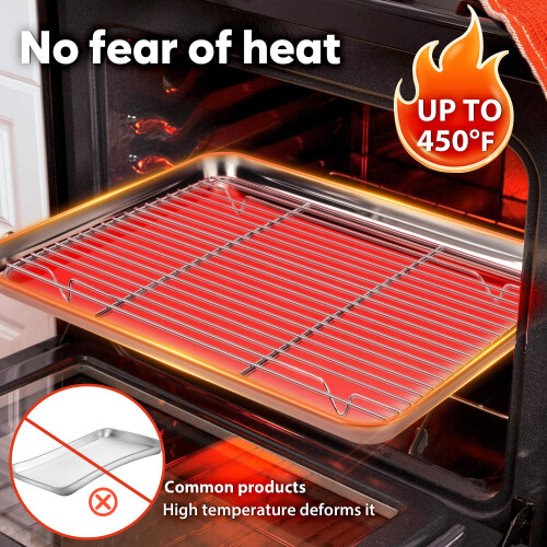 Fire More Baking Tray with Wire Rack Stainless Steel Cookie Sheet Pan Set 2 1