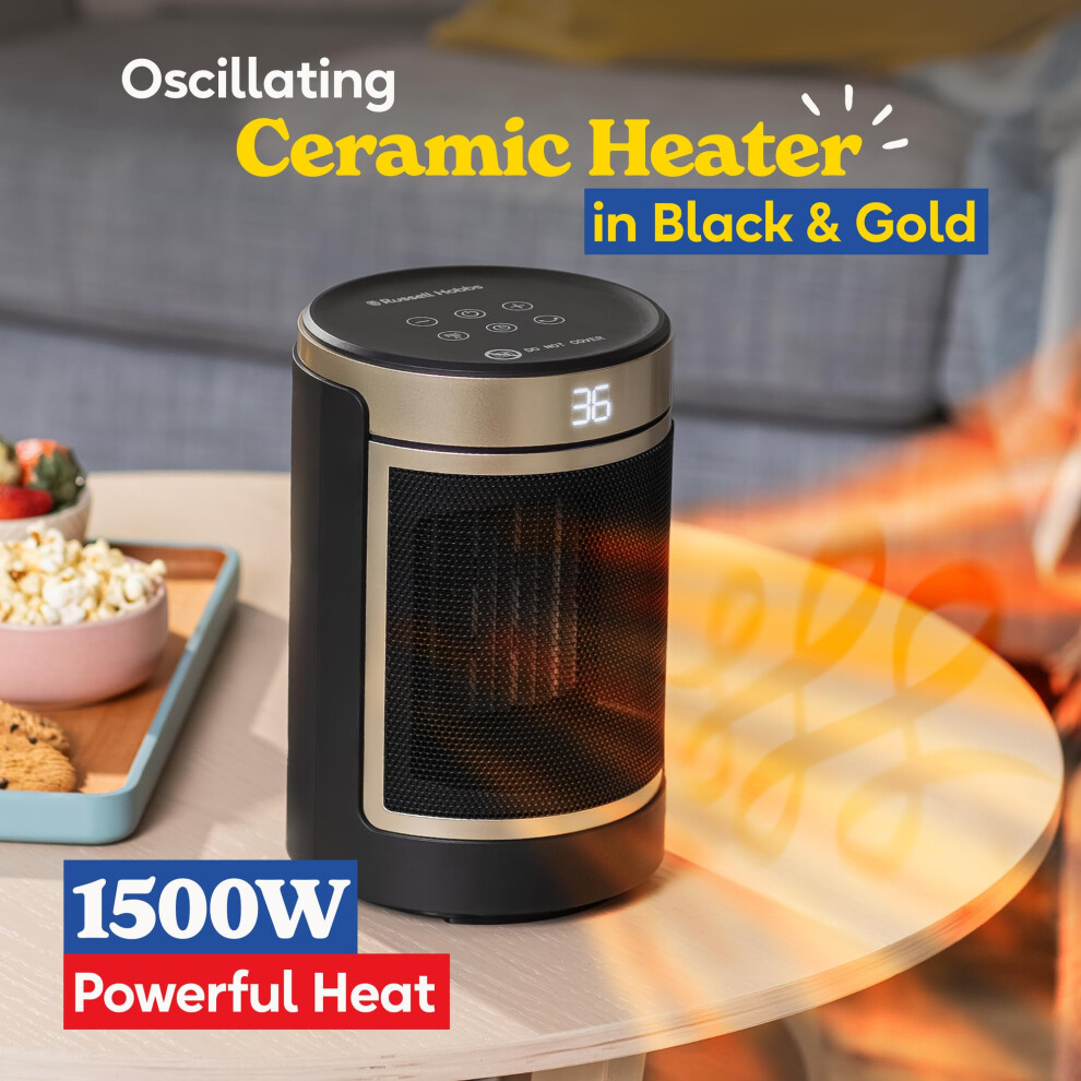 Russell Hobbs Space Heater In Black Gold 1500W Silent Portable Oscillating Black,Gold