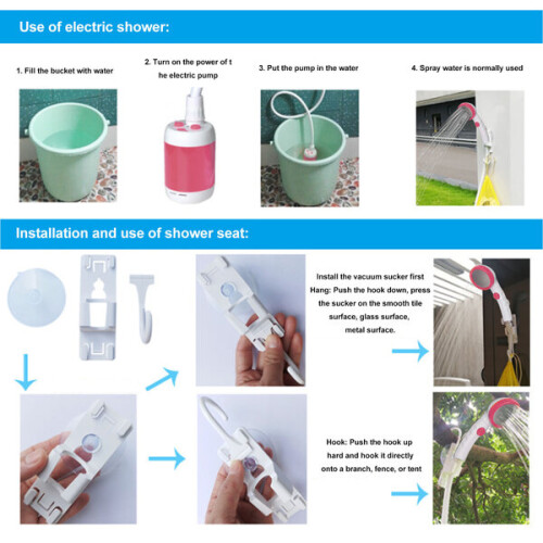 Ensemble de douche électrique portable à 3 vitesses, ABS et acier inoxydable