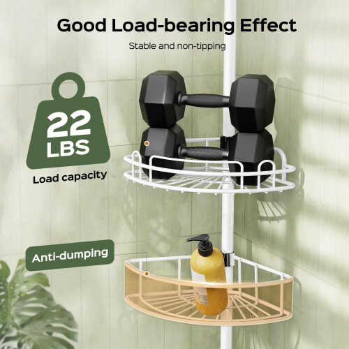 HAMITOR Corner Shower Caddy Tension Pole Rustproof Bathroom Organizer Shelv 2