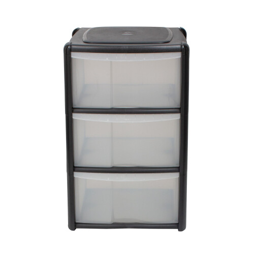 3 Drawer Plastic Storage Tower Unit Black  Clear  Tontarelli 2