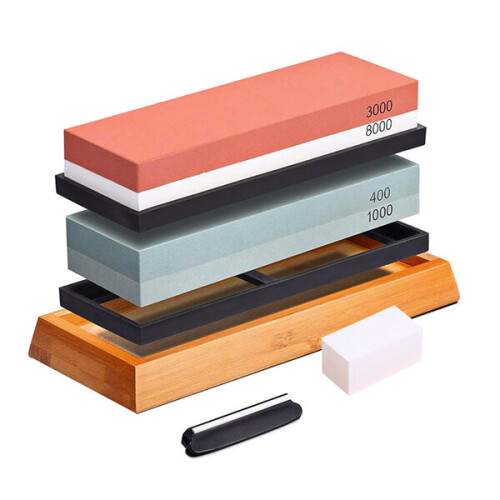 400/1000 and 3000/8000 grit double-sided knife sharpening stone set
