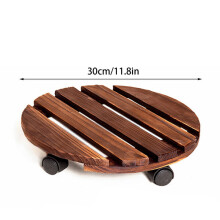 Supporto per vaso da fiori in legno carbonizzato, rotondo, mobile, 30*30*6,5 cm