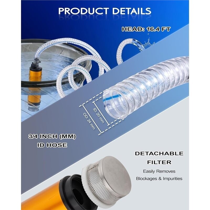 12V 80W Dompelpomp voor Wateroverdracht met Slang, 5,3 GPM Hoge ...