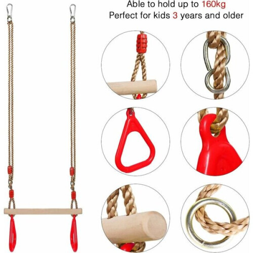 Trapézio de madeira com argolas de ginástica, parque infantil 1