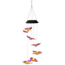 Luces decorativas solares LED con forma de mariposa y campanillas de viento.