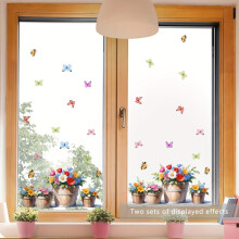 Ensemble d'autocollants muraux colorés représentant des papillons et des fleurs en pot