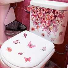 1 Stück neuer kreativer Toilettenaufkleber mit Blumen- und Schmetterlingsmotiv