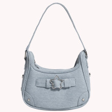 Y2K Damen-Schultertasche aus Denim, Schultertasche mit Sternenmuster, einfarbig