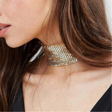 Boho pailletten choker ketting goudkleurige glanzende glitter korte ketting P