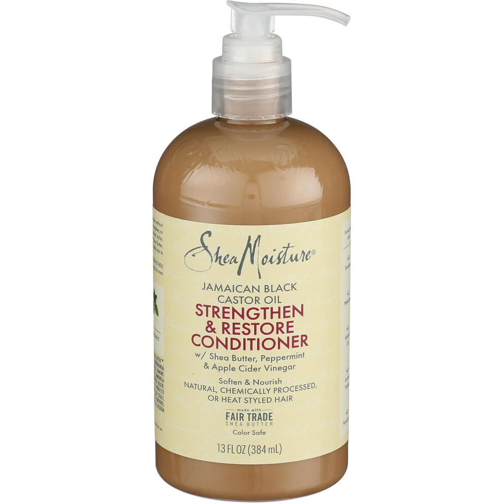 Black Shea Moisture Conditioner Pure Jamaican Castor Oil To Intensely Smooth & Nourish Hair With Shea Butter, Peppermint & Apple Cider Vinegar - 13Oz