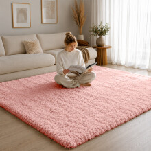 (160cm x 230cm OR 5ft 3" x 7ft 6"- Large Area Rug, Pink- Area Rug) Large Fluffy Shaggy Rugs Non-Slip Living Room Rug