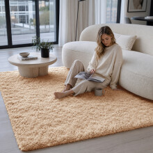 (160cm x 230cm OR 5ft 3" x 7ft 6"- Large Area Rug, Beige- Area Rug) Large Fluffy Shaggy Rugs Non-Slip Living Room Rug