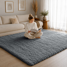 (160cm x 230cm OR 5ft 3" x 7ft 6"- Large Area Rug, Grey- Area Rug) Large Fluffy Shaggy Rugs Non-Slip Living Room Rug